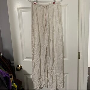 Cream Wide-Leg Linen Pants